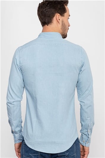 Slim Fit Uzun Kollu Dar Kesim Çift Cep Unisex Mavi Gömlek