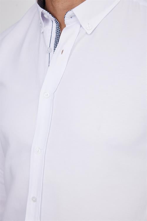 Slim Fit Uzun Kollu Düğmeli Yaka Pamuklu Kolay Ütü Düz Erkek Gömlek