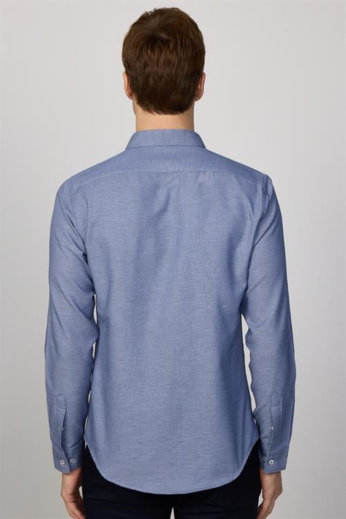 Slim Fit Uzun Kollu Düğmeli Yaka Pamuklu Kolay Ütü Düz Erkek Gömlek
