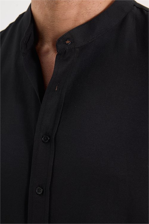 Erkek Slim Fit Dar Kesim Pamuklu Kolay Ütülenebilir Siyah Hakim Yaka Gömlek