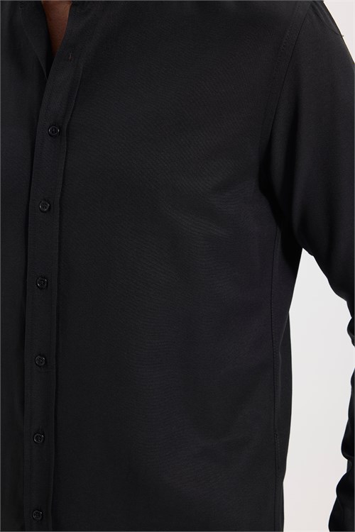 Erkek Slim Fit Dar Kesim Pamuklu Kolay Ütülenebilir Siyah Hakim Yaka Gömlek