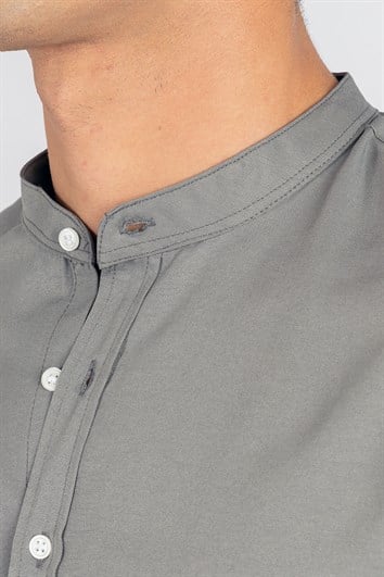 Erkek Slim Fit Dar Kesim Pamuklu Kolay Ütü Gri Hakim Yaka Gömlek