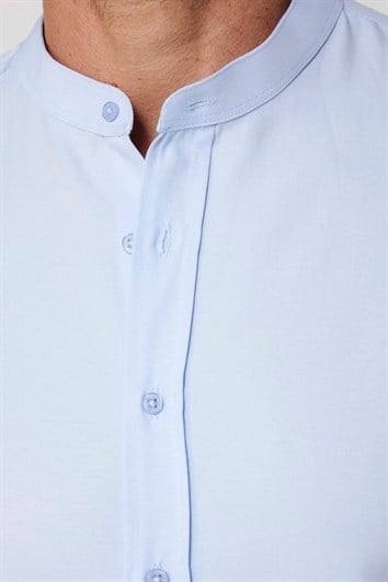 Erkek Slim Fit Dar Kesim Pamuklu Kolay Ütü Mavi Hakim Yaka Gömlek