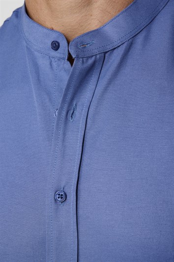 Slim Fit Uzun Kollu Hakim Yaka Pamuklu Kolay Ütü Erkek Mavi Gömlek