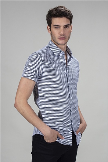 Slim Fit Kısa Kollu Armürlü Spor Erkek Beyaz Gömlek