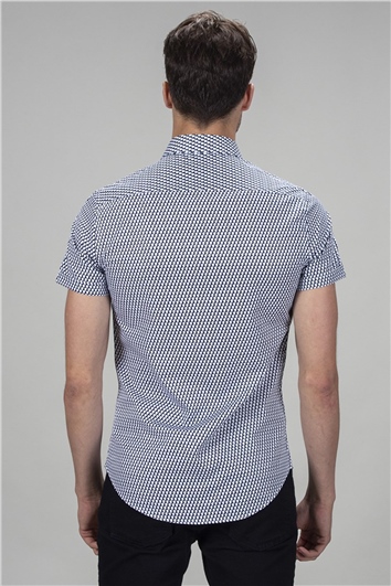 Slim Fit Kısa Kollu Armürlü Spor Erkek Beyaz Gömlek