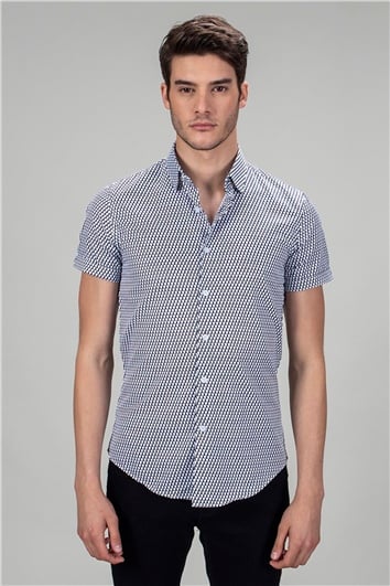 Slim Fit Kısa Kollu Armürlü Spor Erkek Beyaz Gömlek