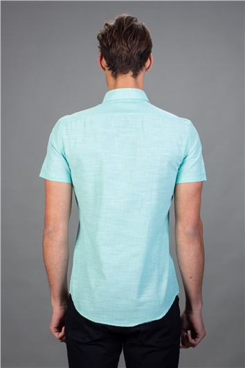 Slim Fit Kısa Kollu Spor Erkek Yeşil Gömlek