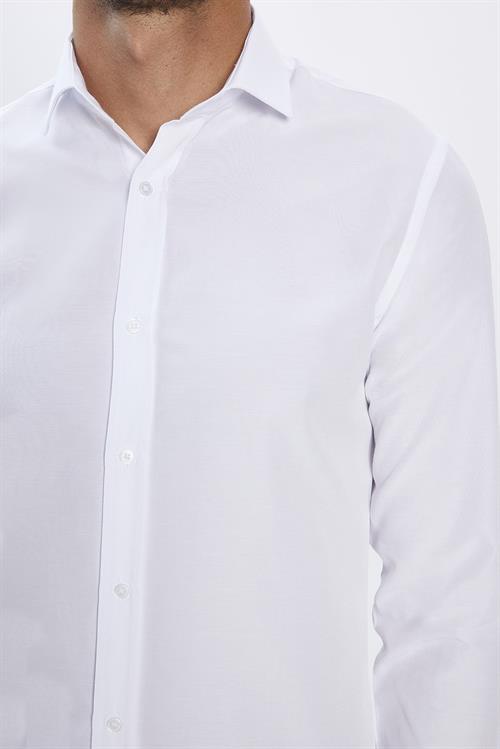Slim Fit Uzun Kollu Pamuklu Kolay Ütü Beyaz Erkek Gömlek