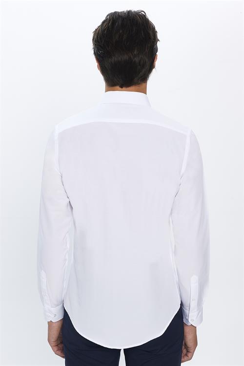 Slim Fit Uzun Kollu Pamuklu Kolay Ütü Beyaz Erkek Gömlek
