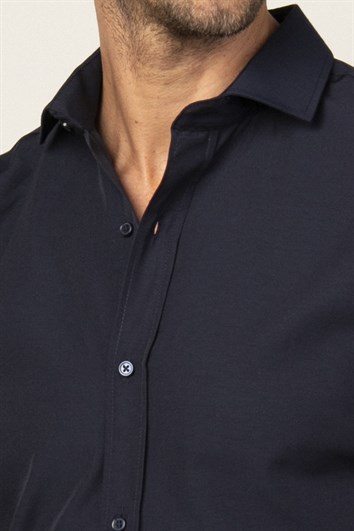 Slim Fit Uzun Kollu Pamuklu Kolay Ütü Erkek Lacivert Gömlek