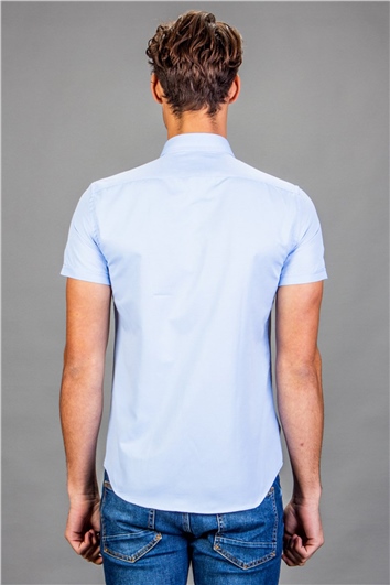 Slim Fit Kısa Kollu Spor Erkek Mavi Açık Mavi Gömlek