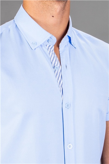 Slim Fit Kısa Kollu Spor Erkek Mavi Açık Mavi Gömlek