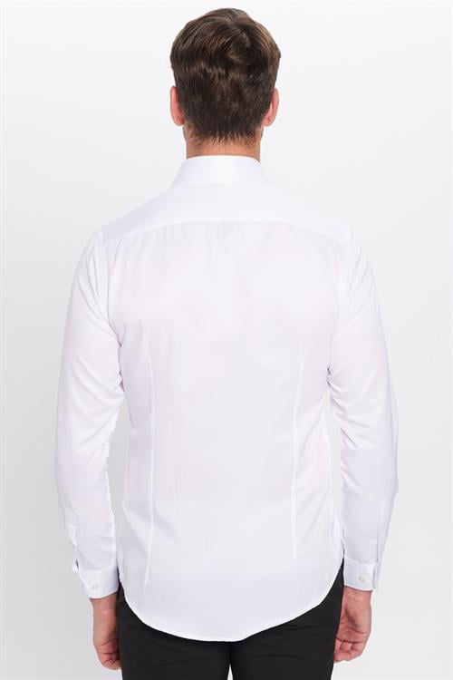 Slim Fit Uzun Kollu Pamuklu Düz Erkek Beyaz Gömlek