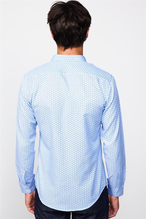 Slim Fit Uzun Kollu Düğmeli Yaka Pamuklu Kolay Ütü Desenli Erkek Gömlek