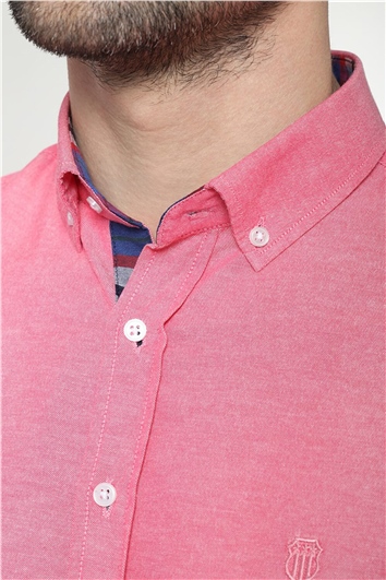 Slim Fit Kısa Kollu Düğmeli Yaka Poplin Oxford Erkek Gömlek