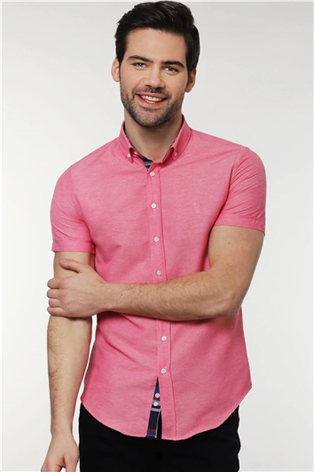 Slim Fit Kısa Kollu Düğmeli Yaka Poplin Oxford Erkek Gömlek