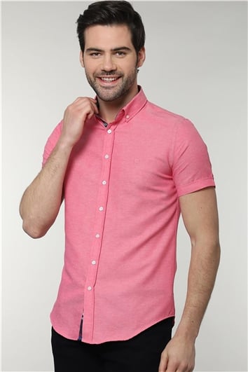 Slim Fit Kısa Kollu Düğmeli Yaka Poplin Oxford Erkek Gömlek