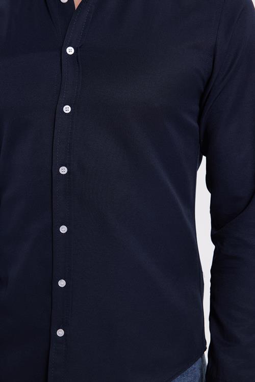 Slim Fit Uzun Kollu Düğmeli Yaka Pamuklu Kolay Ütü Düz Erkek Gömlek