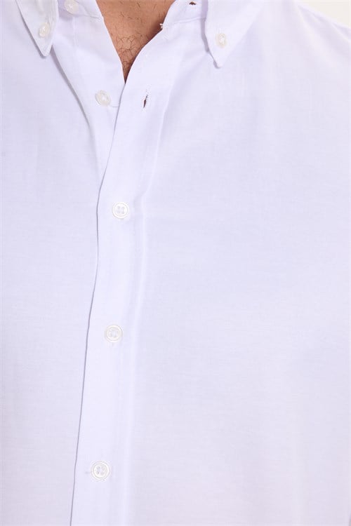 Erkek Slim Fit Dar Kesim Uzun Kollu Pamuklu Kolay Ütülenebilir Beyaz Düğmeli Yaka Gömlek