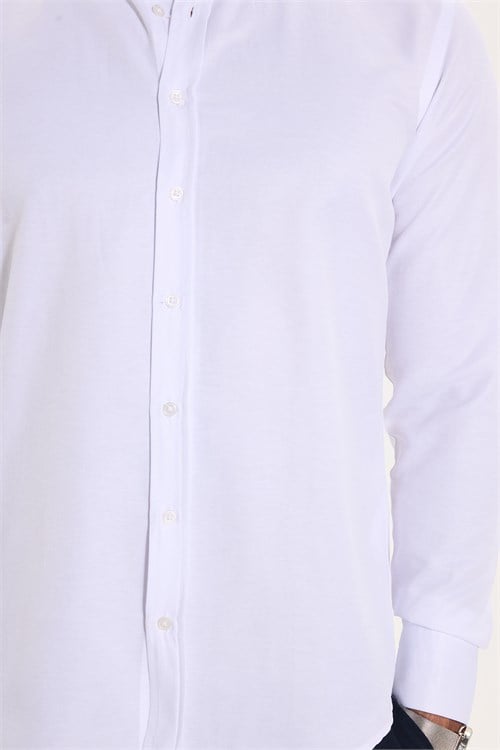 Erkek Slim Fit Dar Kesim Uzun Kollu Pamuklu Kolay Ütülenebilir Beyaz Düğmeli Yaka Gömlek