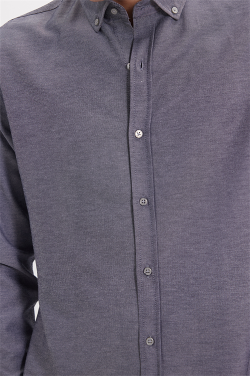 Slim Fit Uzun Kollu Düğmeli Yaka Pamuklu Kolay Ütü Düz Erkek Gömlek