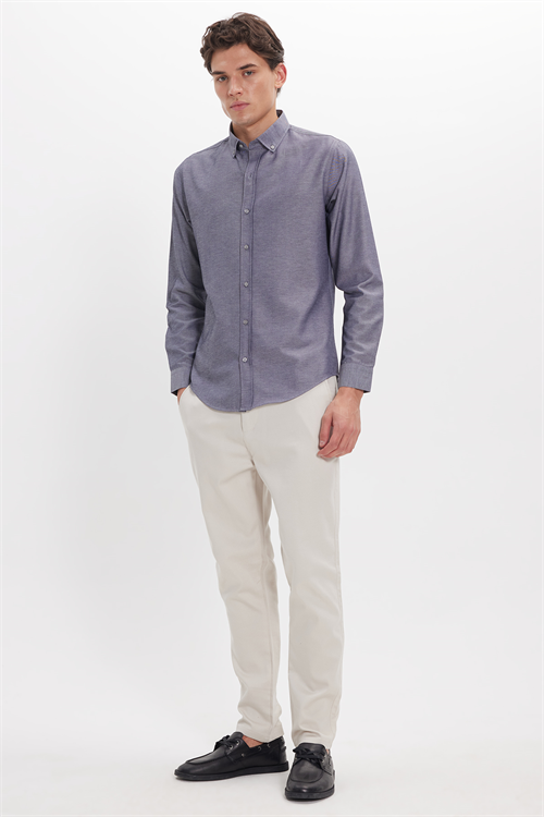 Slim Fit Uzun Kollu Düğmeli Yaka Pamuklu Kolay Ütü Düz Erkek Gömlek