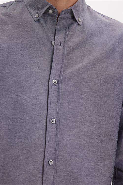Slim Fit Uzun Kollu Düğmeli Yaka Pamuklu Kolay Ütü Düz Erkek Gömlek