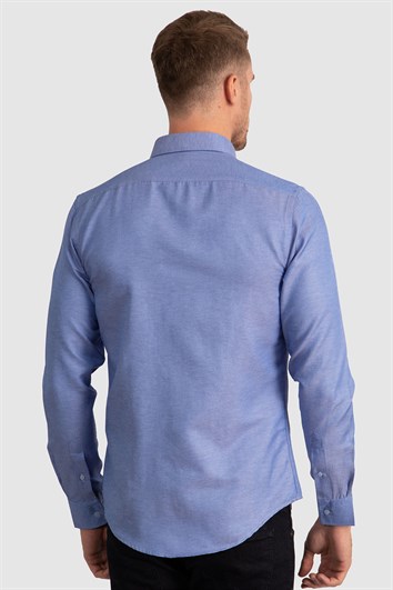 Slim Fit Uzun Kollu Düğmeli Yaka Pamuklu Kolay Ütü Düz Erkek Gömlek