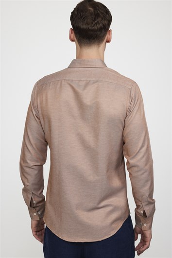 Slim Fit Uzun Kollu Düğmeli Yaka Pamuklu Kolay Ütü Düz Erkek Gömlek