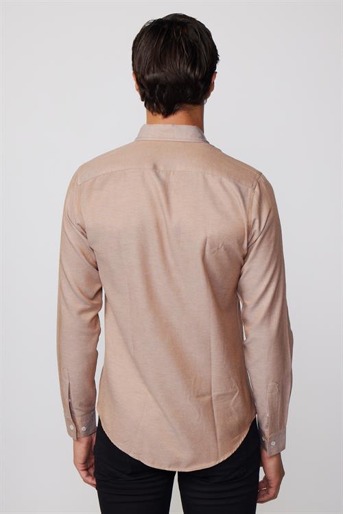 Slim Fit Uzun Kollu Düğmeli Yaka Pamuklu Kolay Ütü Düz Erkek Gömlek
