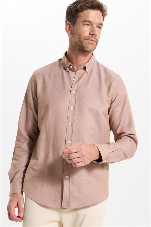 Slim Fit Uzun Kollu Düğmeli Yaka Pamuklu Kolay Ütülenebilir Düz Erkek Gömlek