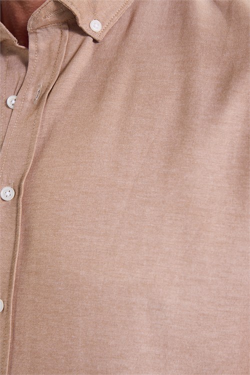 Slim Fit Uzun Kollu Düğmeli Yaka Pamuklu Kolay Ütülenebilir Düz Erkek Gömlek