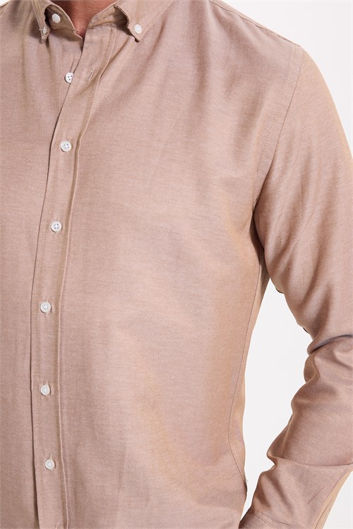 Slim Fit Uzun Kollu Düğmeli Yaka Pamuklu Kolay Ütülenebilir Düz Erkek Gömlek