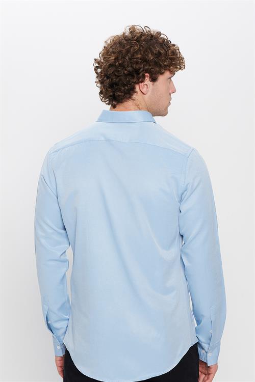 Slim Fit Düğmeli Yaka Pamuklu Kolay Ütü Düz Erkek Gömlek