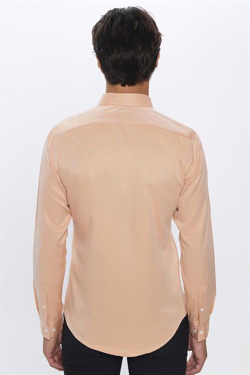Erkek Slim Fit Dar Kesim Pamuklu Kolay Ütü Turuncu Düğmeli Yaka Gömlek