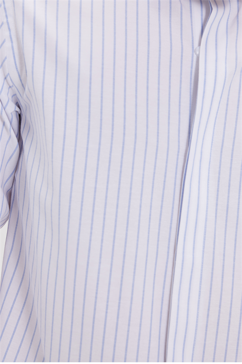 Slim Fit Uzun Kollu Pamuklu Kolay Ütü Çizgili Erkek Beyaz Gömlek