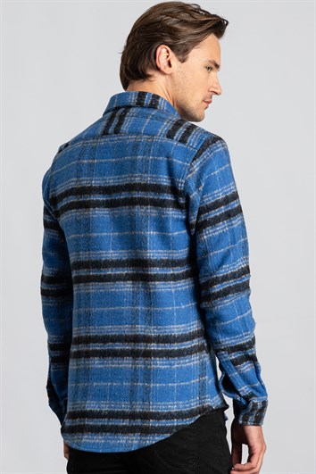 Slim Fit Uzun Kollu Kareli Kışlık Oduncu Parçalı Model Unisex Mavi Gömlek