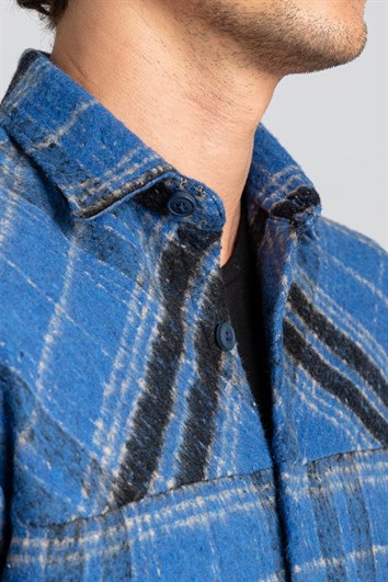 Slim Fit Uzun Kollu Kareli Kışlık Oduncu Parçalı Model Unisex Mavi Gömlek