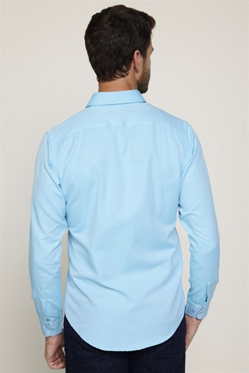 Erkek Slim Fit Dar Kesim Uzun Kollu Pamuklu Oxford Doku Kolay Ütülenebilir Mint Düğmeli Yaka Gömlek