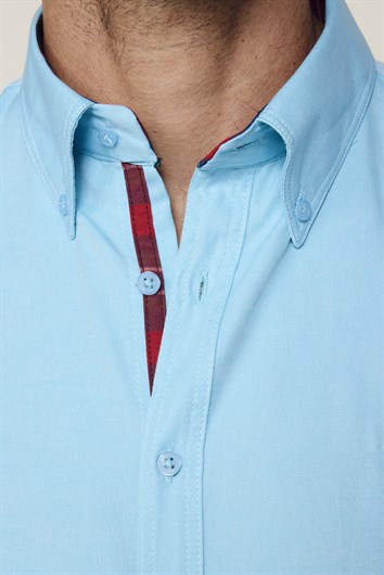 Erkek Slim Fit Dar Kesim Uzun Kollu Pamuklu Oxford Doku Kolay Ütülenebilir Mint Düğmeli Yaka Gömlek