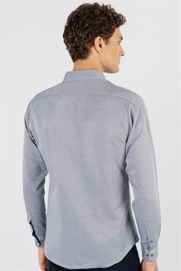 Erkek Slim Fit Dar Kesim Uzun Kollu Pamuklu Oxford Doku Kolay Ütülenebilir Gri Düğmeli Yaka Gömlek