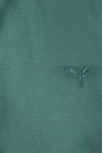 Erkek Slim Fit Dar Kesim Uzun Kollu Pamuklu Oxford Doku Kolay Ütülenebilir Yeşil Düğmeli Yaka Gömlek