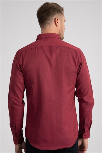 Erkek Slim Fit Dar Kesim Uzun Kollu Pamuklu Oxford Doku Kolay Ütülenebilir Fuşya Düğmeli Yaka Gömlek