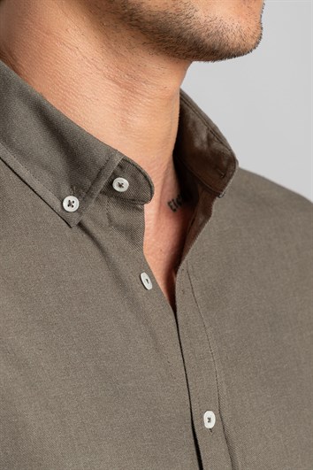 Slim Fit Uzun Kollu Düğmeli Yaka Düz Esnek Doku Kışlık Unisex Gömlek