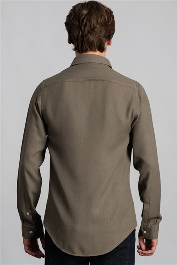 Slim Fit Uzun Kollu Düğmeli Yaka Düz Esnek Doku Kışlık Unisex Gömlek