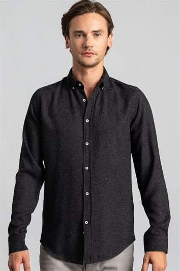 Slim Fit Uzun Kollu Düğmeli Yaka Düz Esnek Doku Kışlık Unisex Gömlek