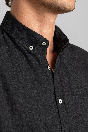 Slim Fit Uzun Kollu Düğmeli Yaka Düz Esnek Doku Kışlık Unisex Gömlek