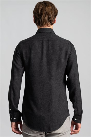 Slim Fit Uzun Kollu Düğmeli Yaka Düz Esnek Doku Kışlık Unisex Gömlek