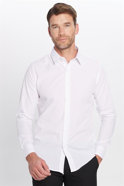 Erkek Slim Fit Dar Kesim Pamuklu Terry Cotton Kumaş Kolay Ütü Beyaz Gömlek